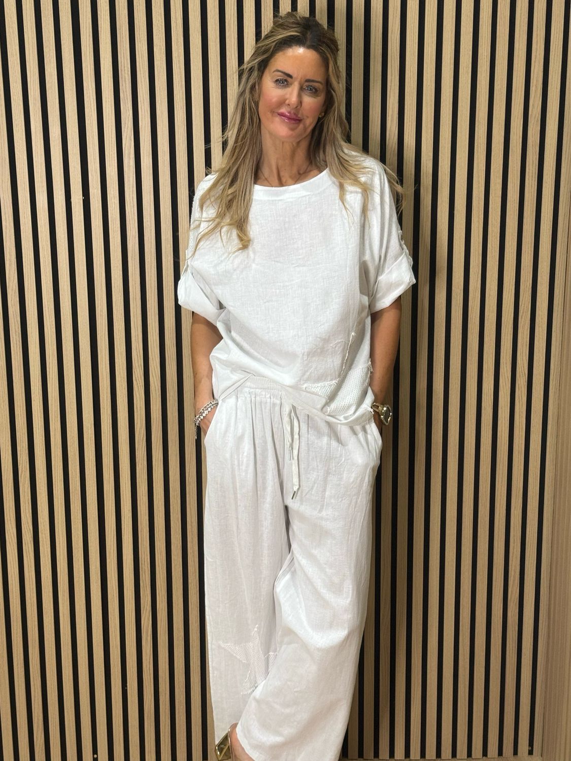 Star Detail Trouser Suit - White