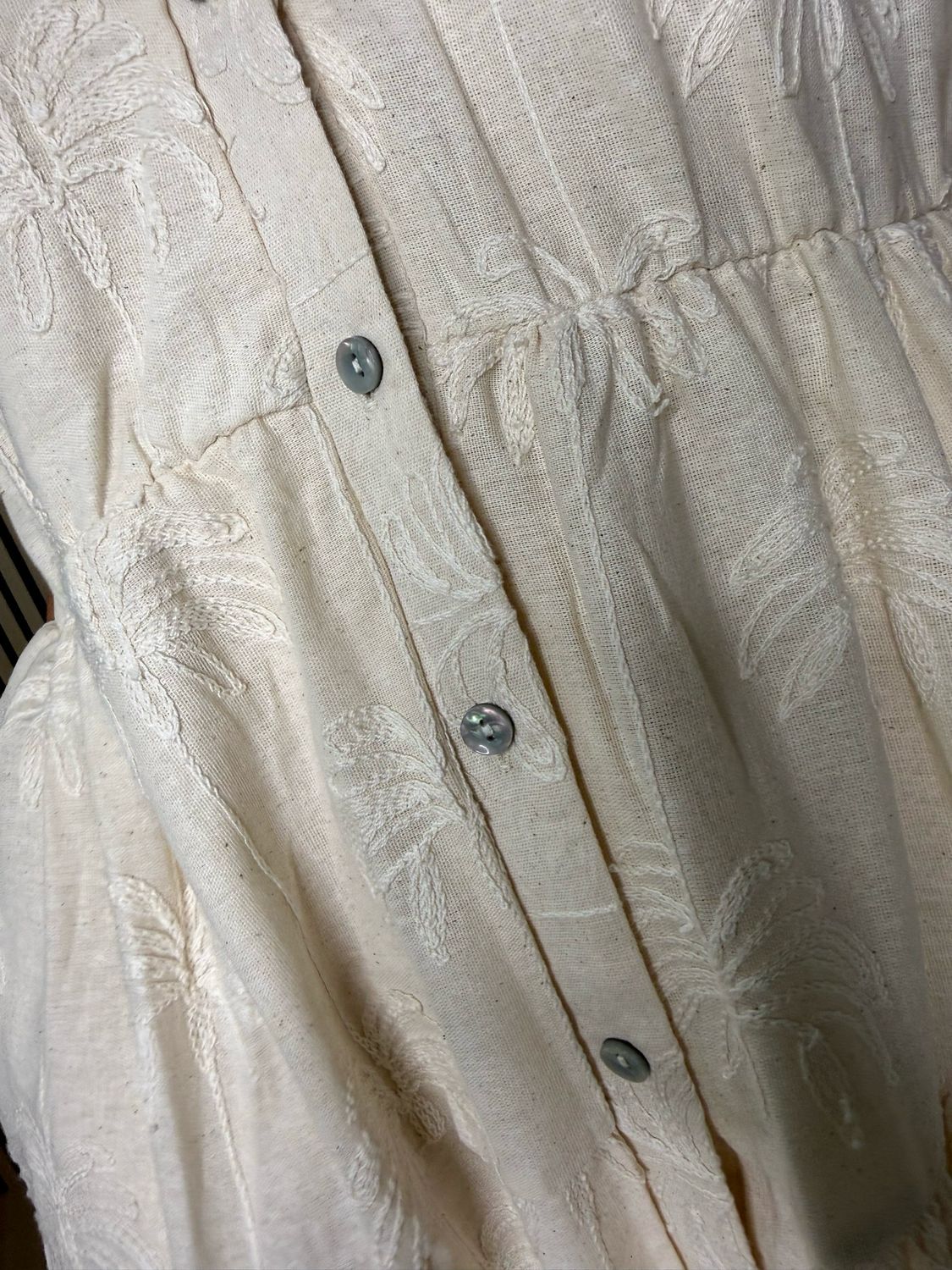 Palm Embroidered Cotton Maxi Dress - Cream