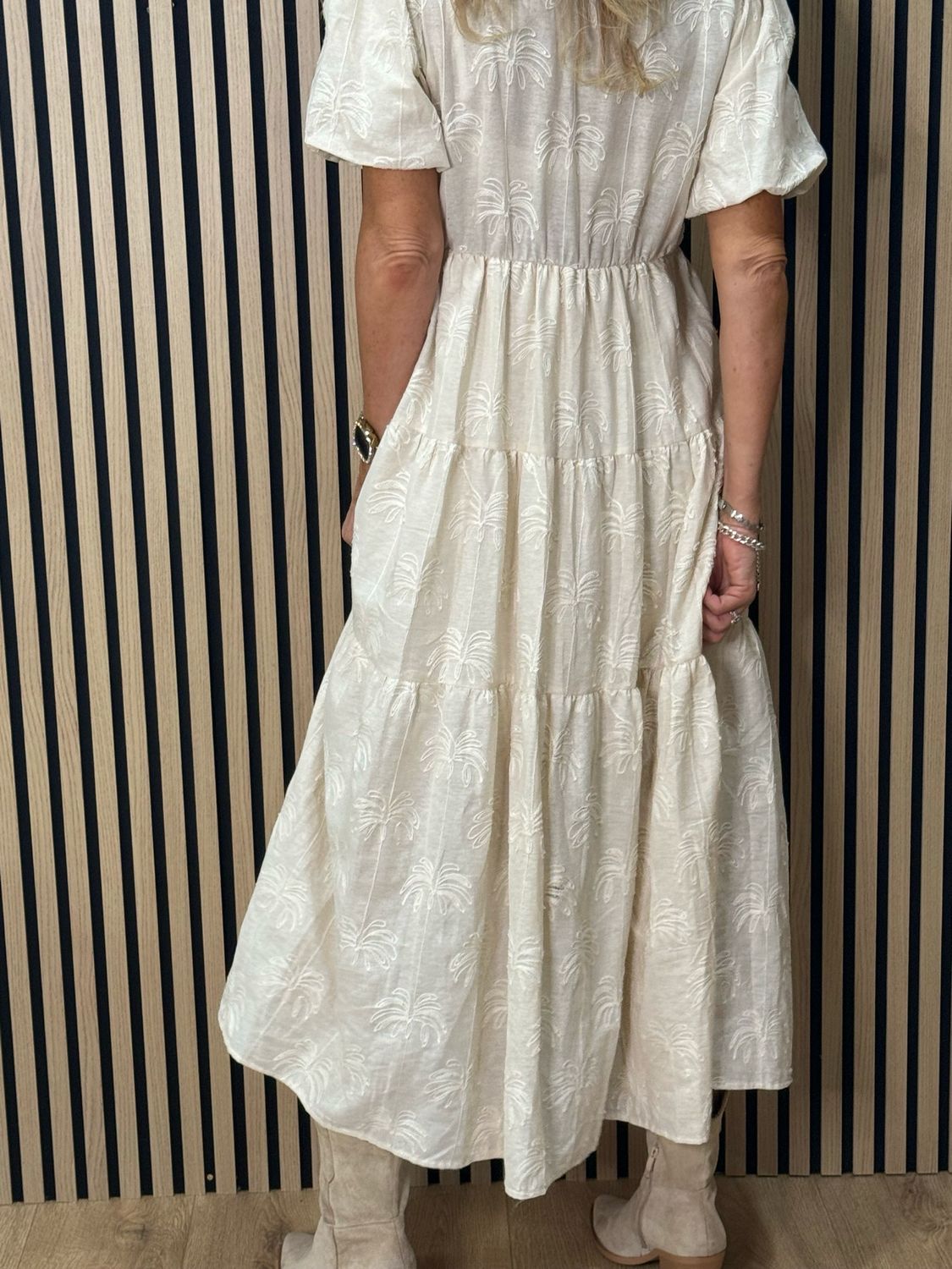 Palm Embroidered Cotton Maxi Dress - Cream
