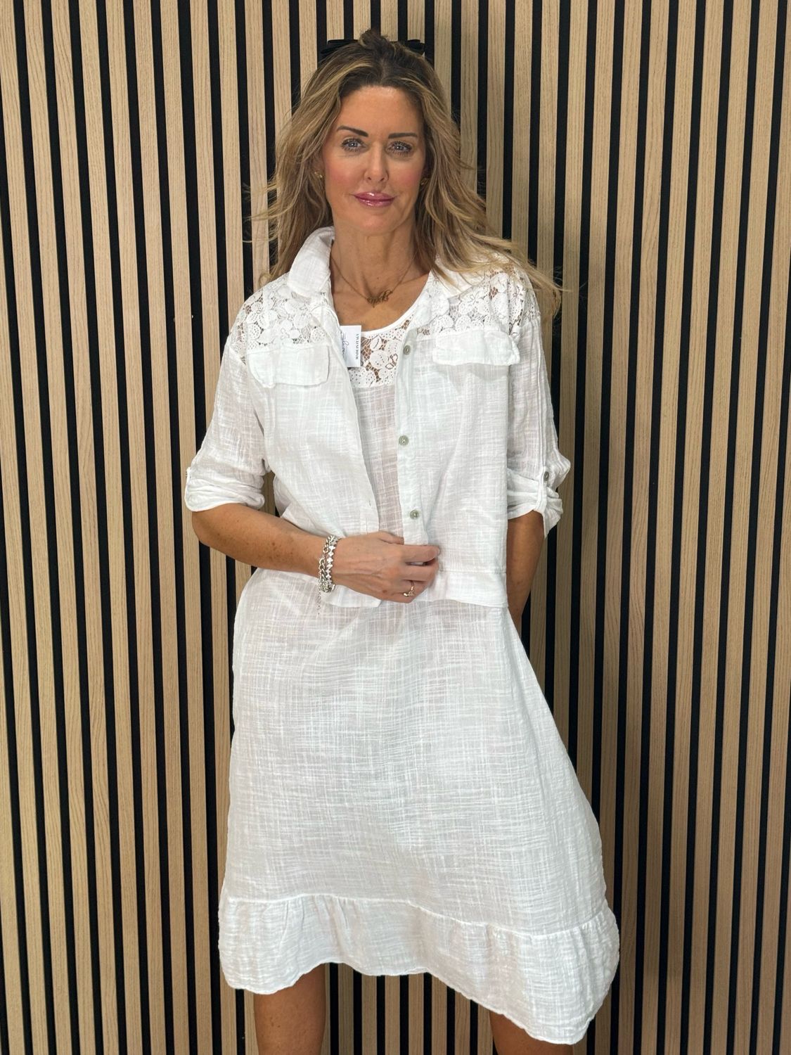 Lace Detail Co-Ord Dress Set - White