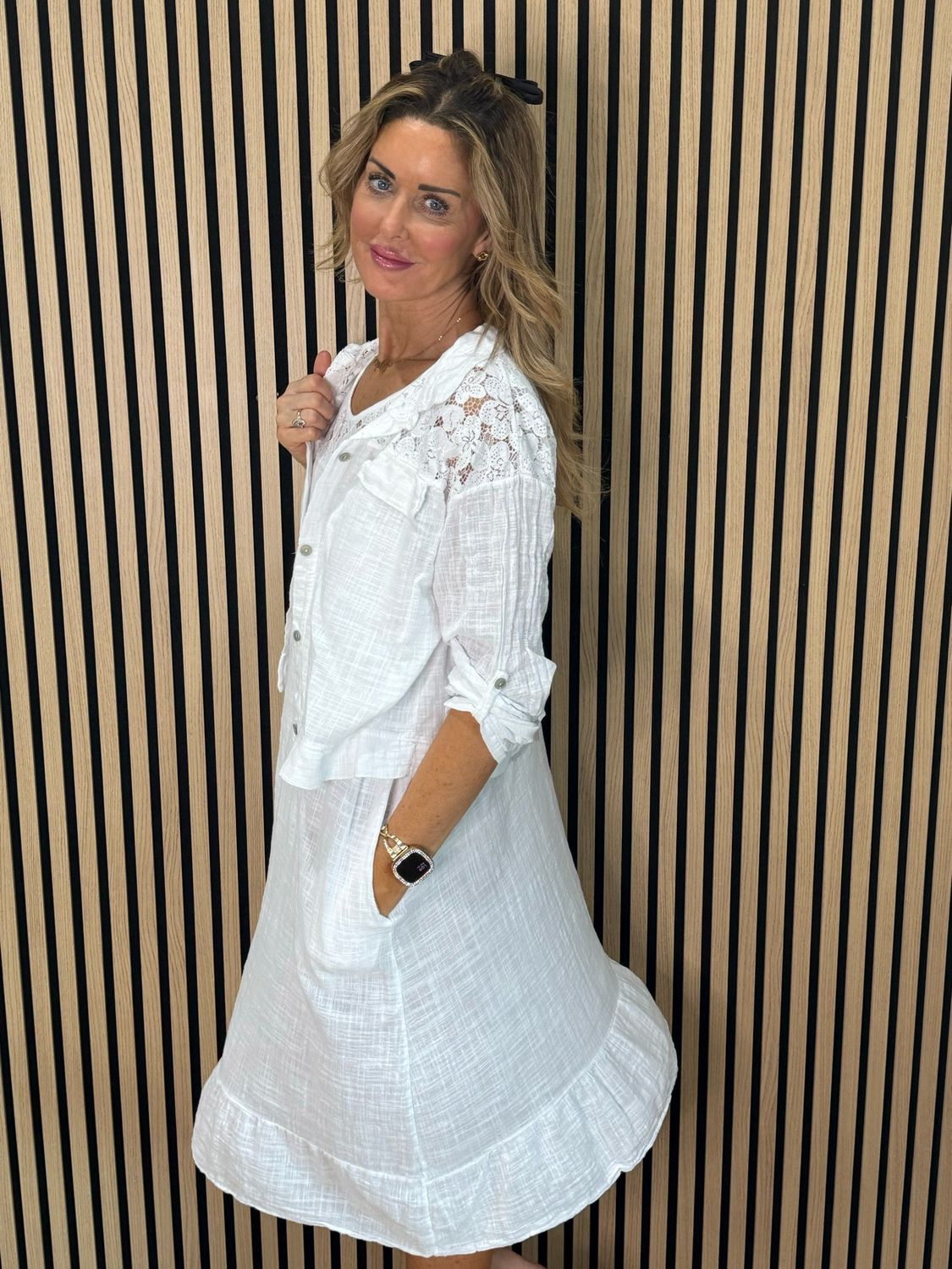 Lace Detail Co-Ord Dress Set - White