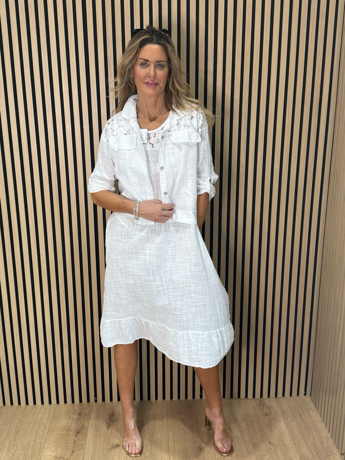 Lace Detail Co-Ord Dress Set - White