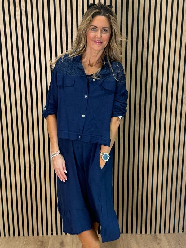 Lace Detail Co-Ord Dress Set - Navy