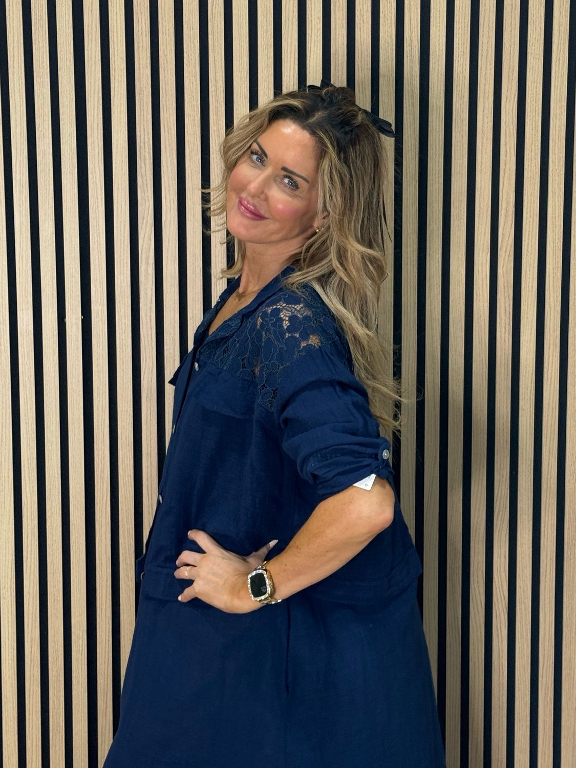 Lace Detail Co-Ord Dress Set - Navy