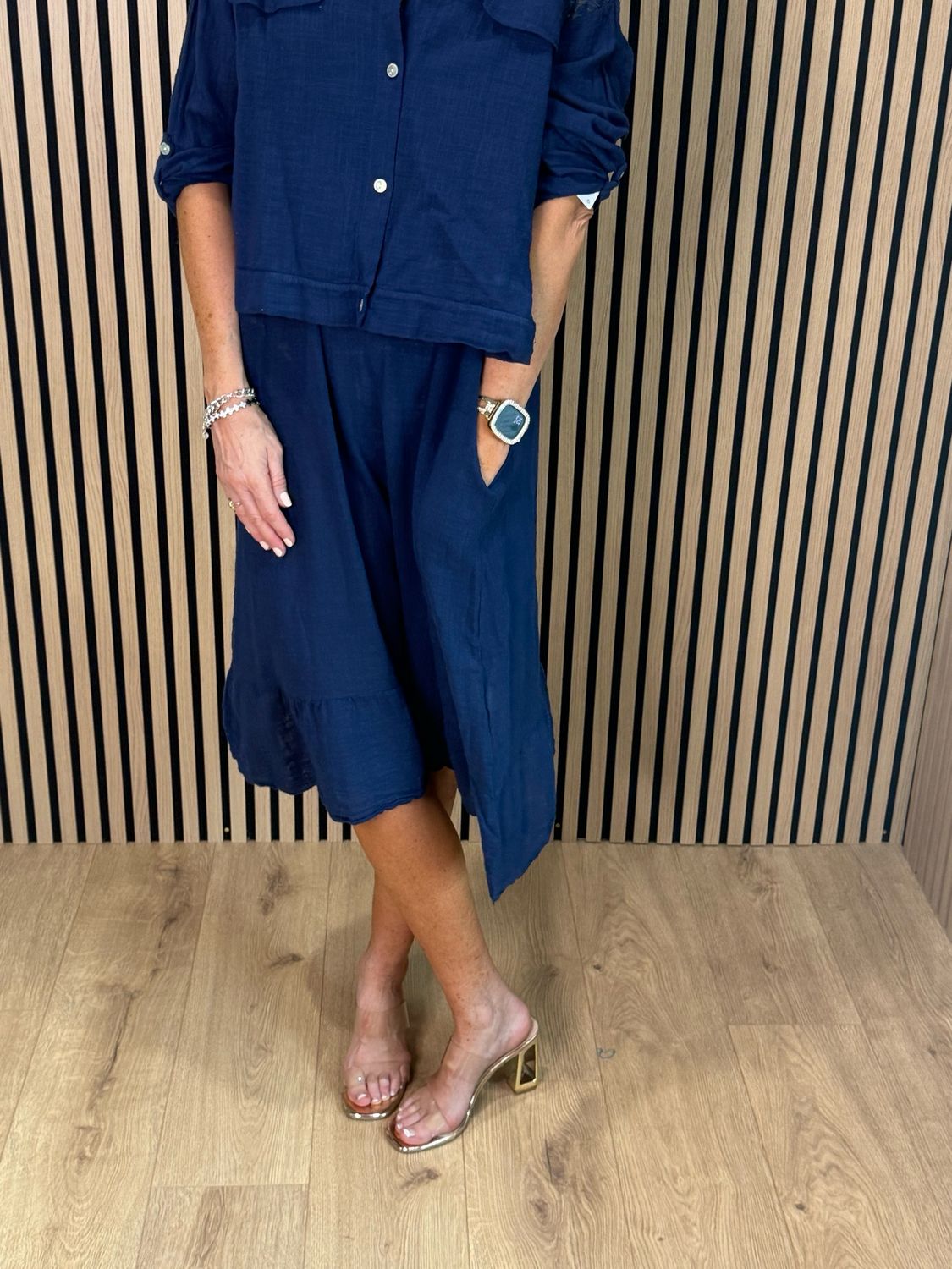 Lace Detail Co-Ord Dress Set - Navy