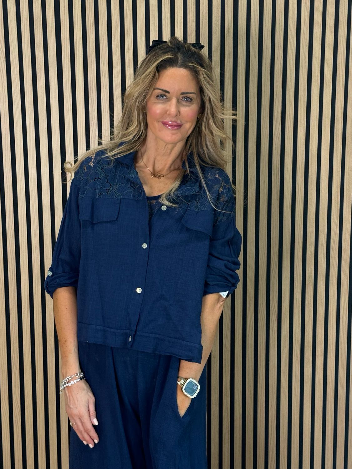 Lace Detail Co-Ord Dress Set - Navy