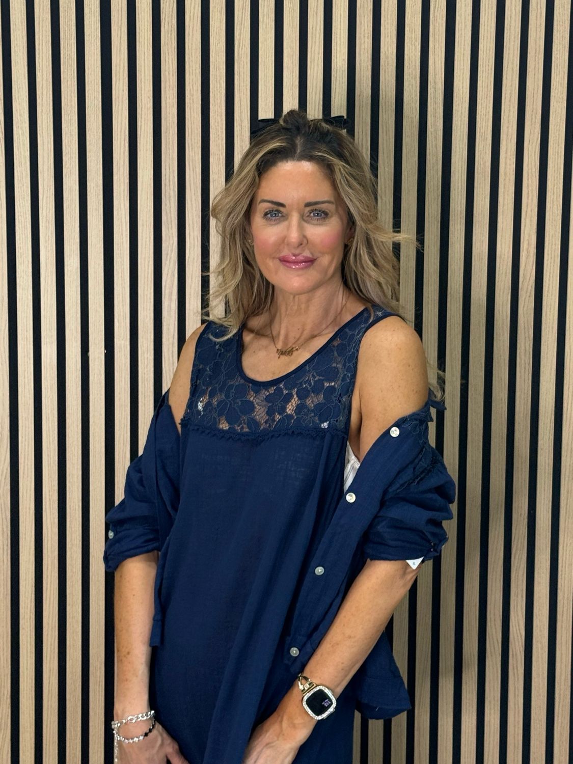 Lace Detail Co-Ord Dress Set - Navy