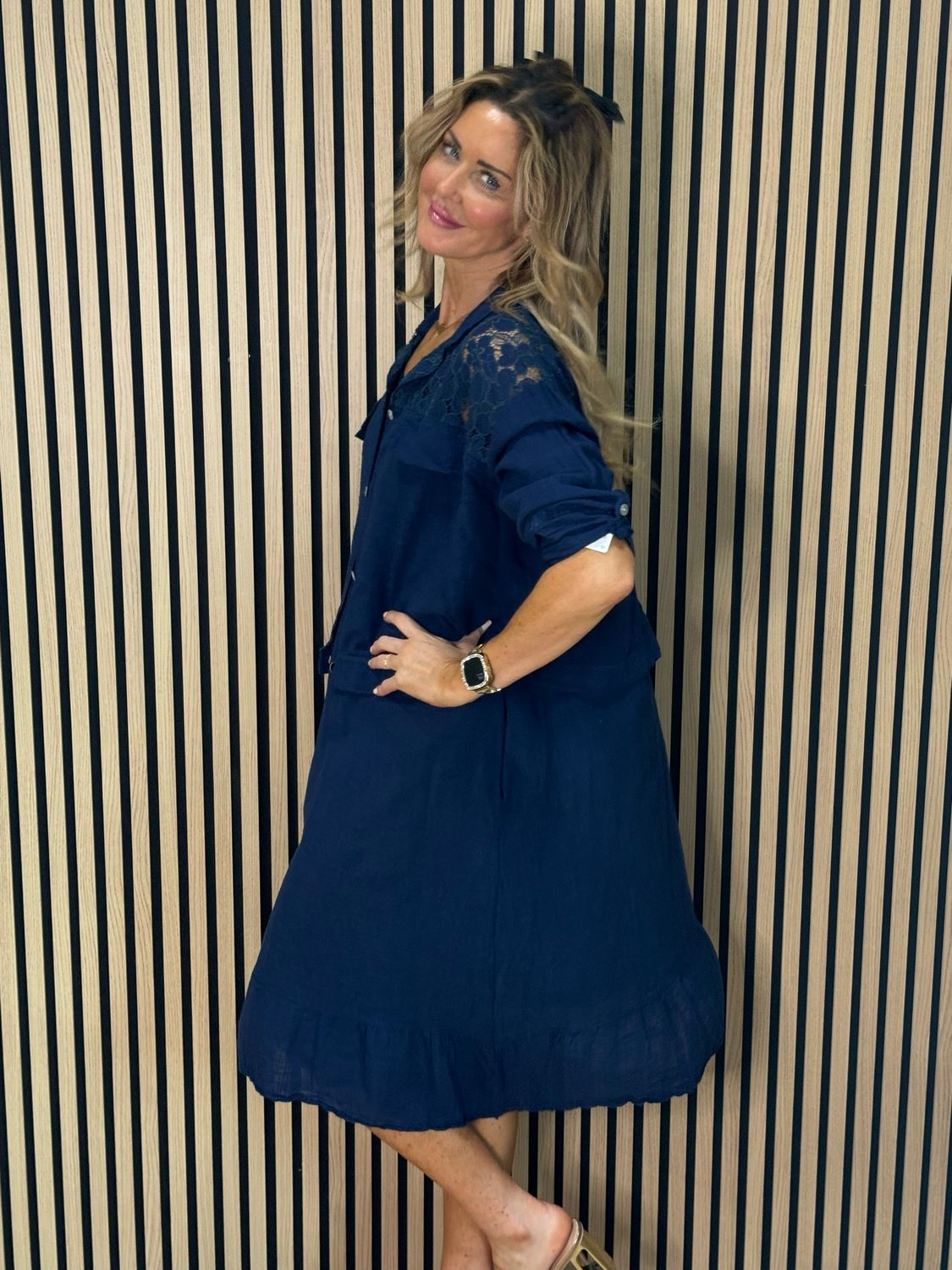 Lace Detail Co-Ord Dress Set - Navy