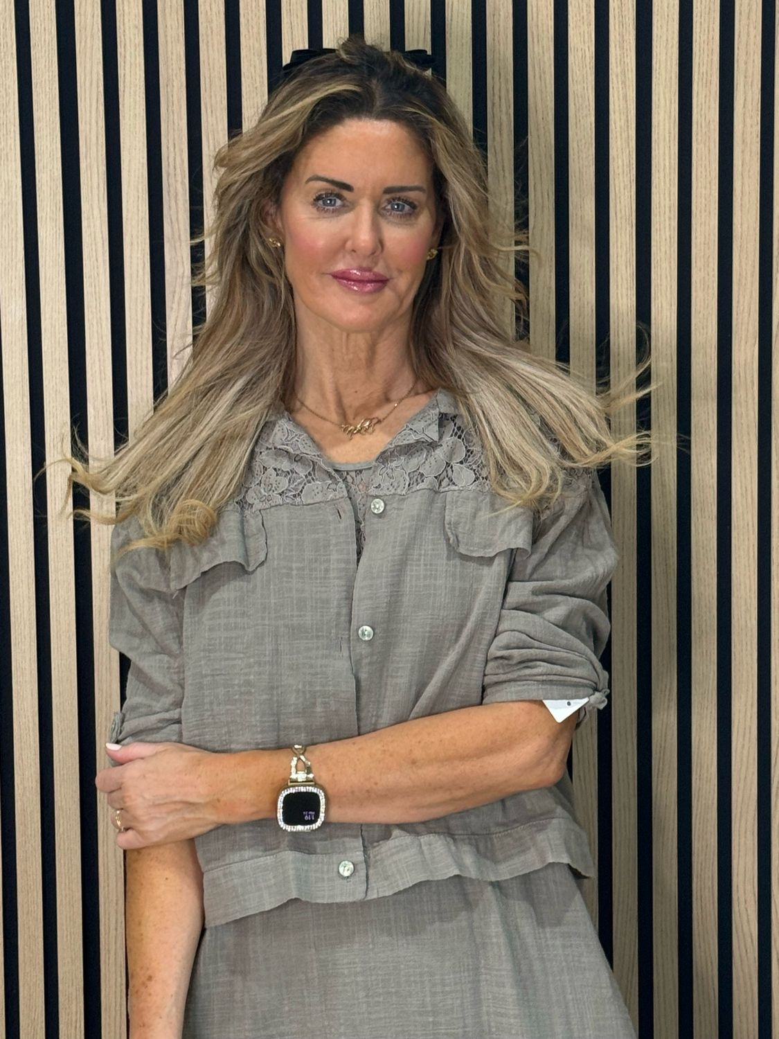 Lace Detail Co-Ord Dress Set - Taupe