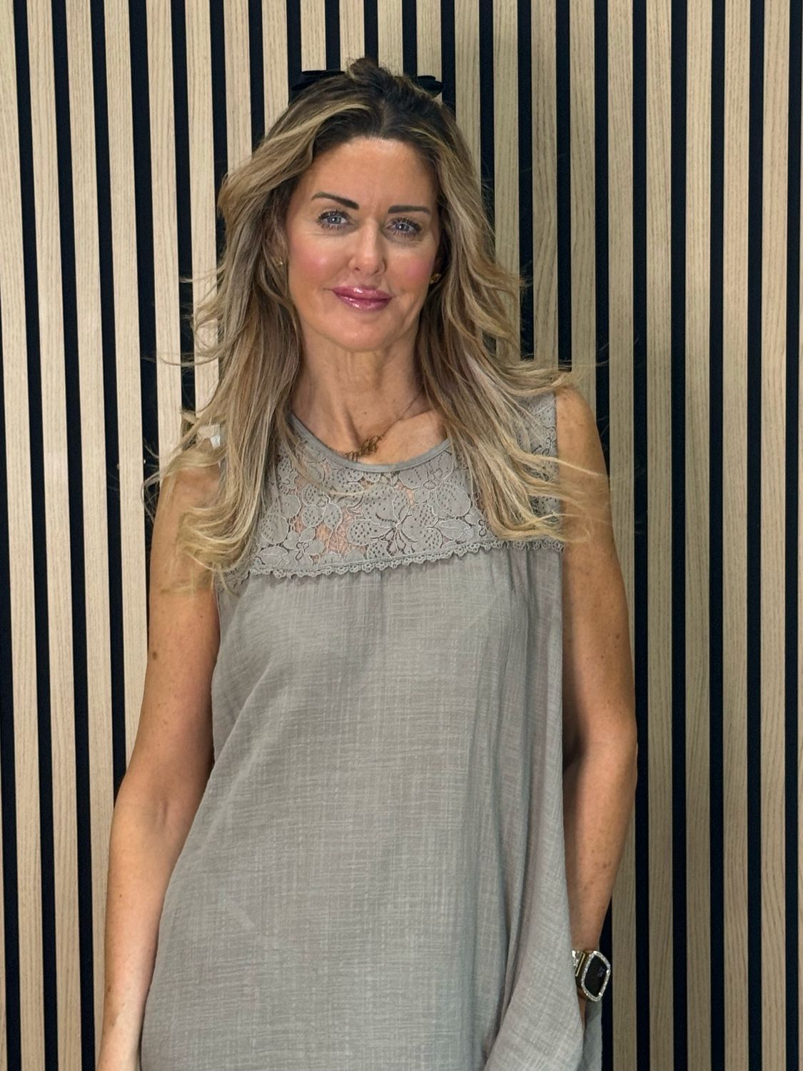 Lace Detail Co-Ord Dress Set - Taupe