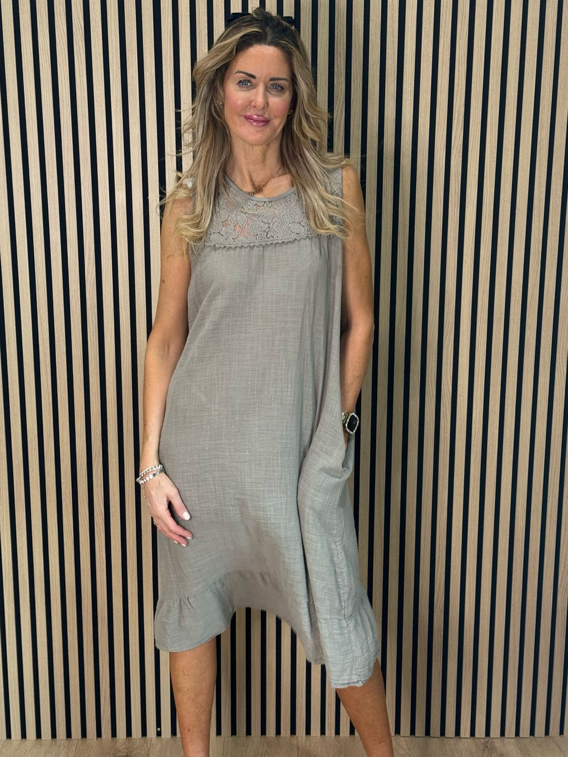 Lace Detail Co-Ord Dress Set - Taupe