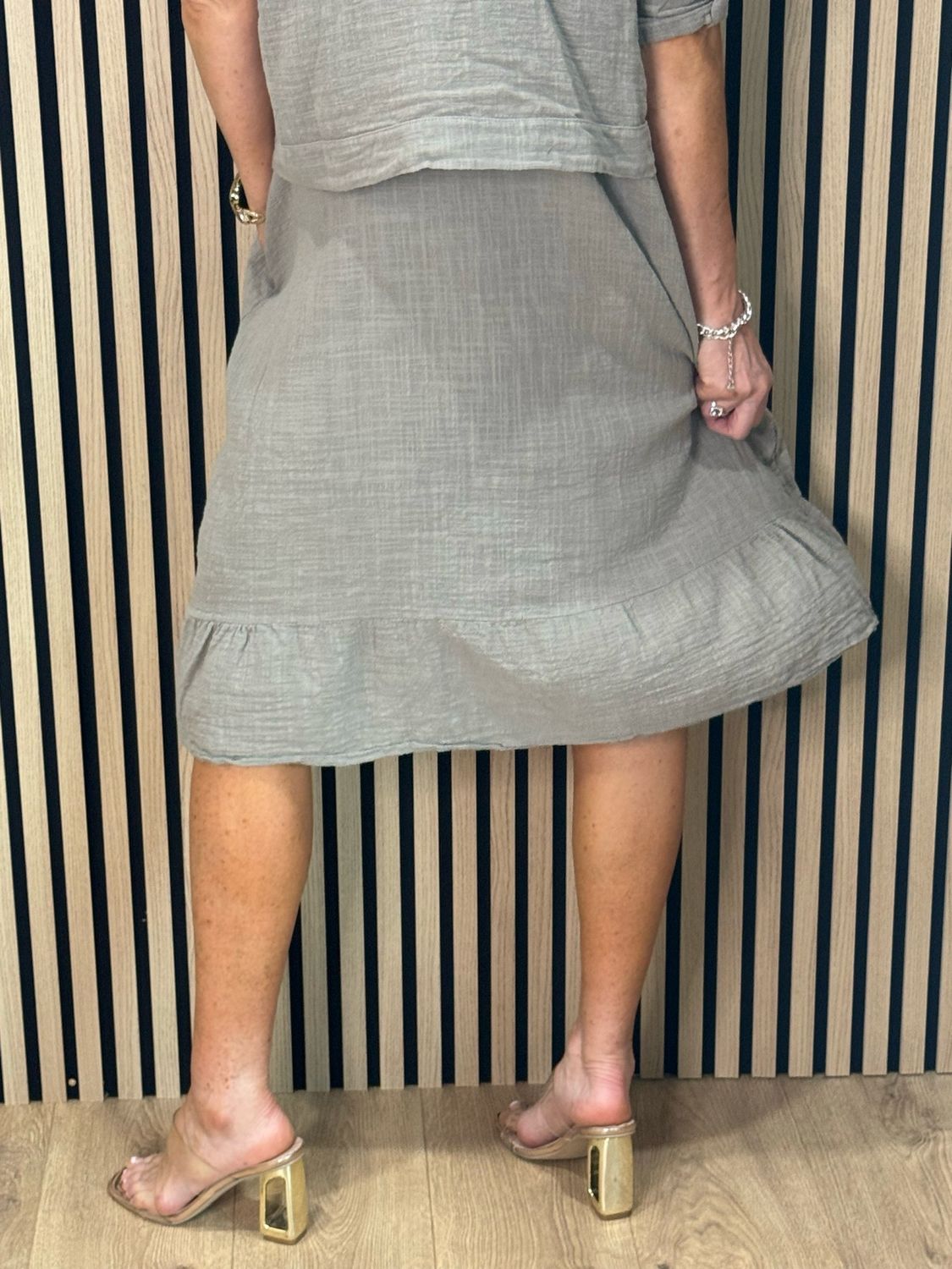 Lace Detail Co-Ord Dress Set - Taupe