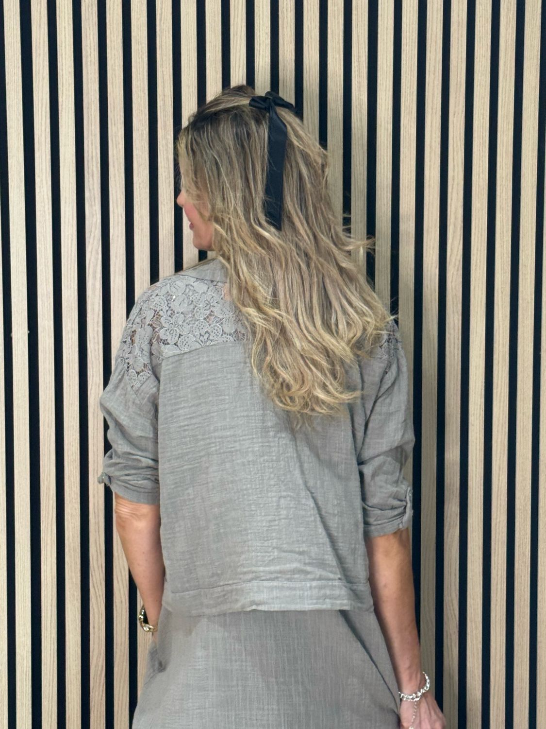 Lace Detail Co-Ord Dress Set - Taupe