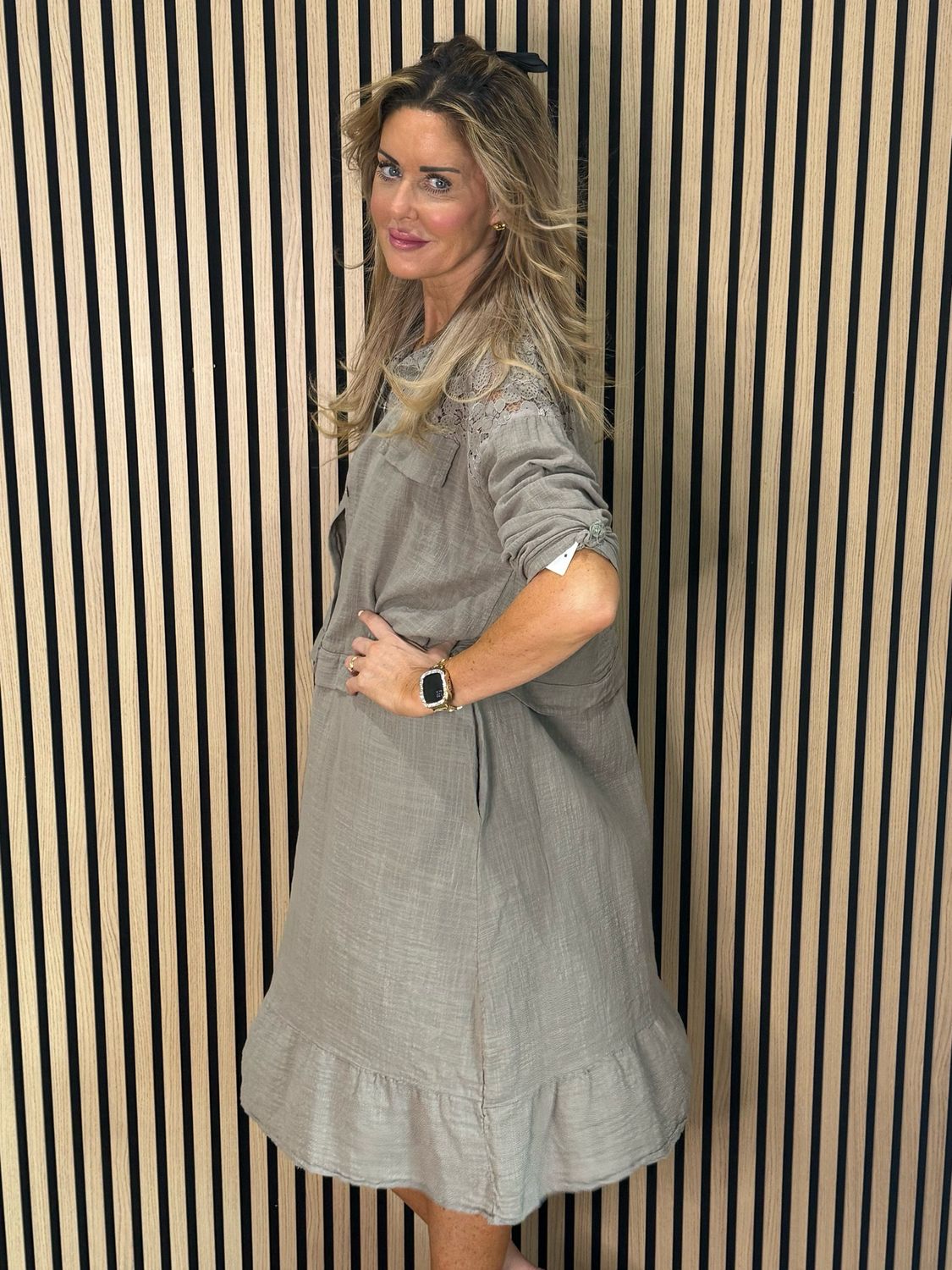 Lace Detail Co-Ord Dress Set - Taupe