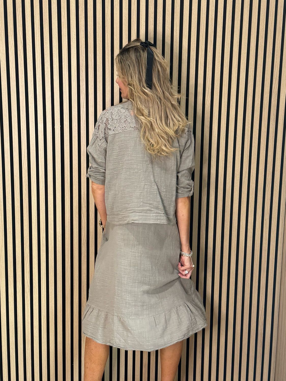 Lace Detail Co-Ord Dress Set - Taupe