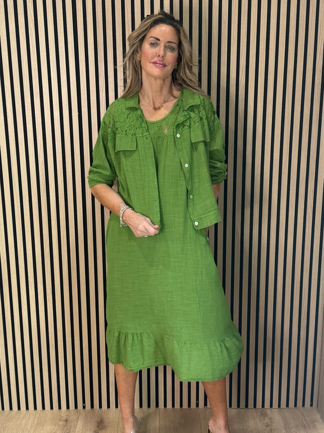 Lace Detail Co-Ord Dress Set - Green