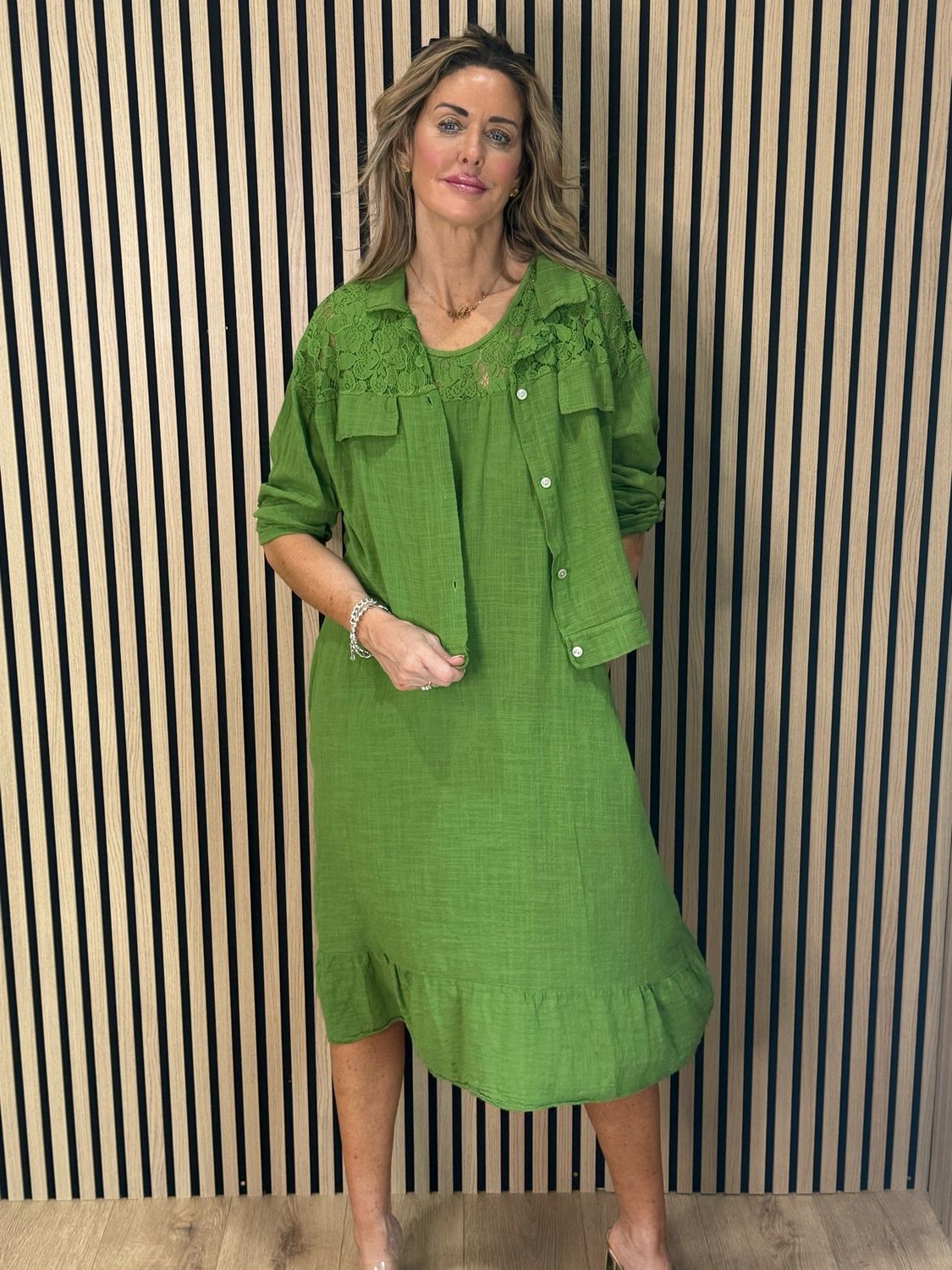 Lace Detail Co-Ord Dress Set - Green