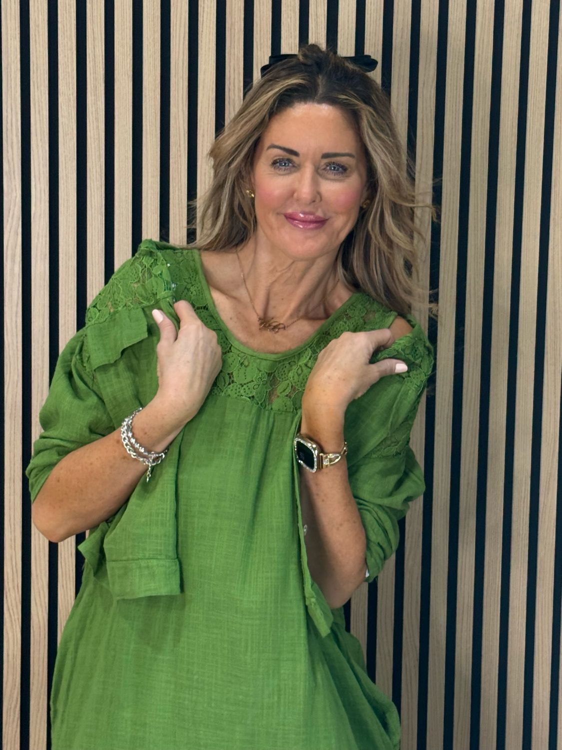 Lace Detail Co-Ord Dress Set - Green