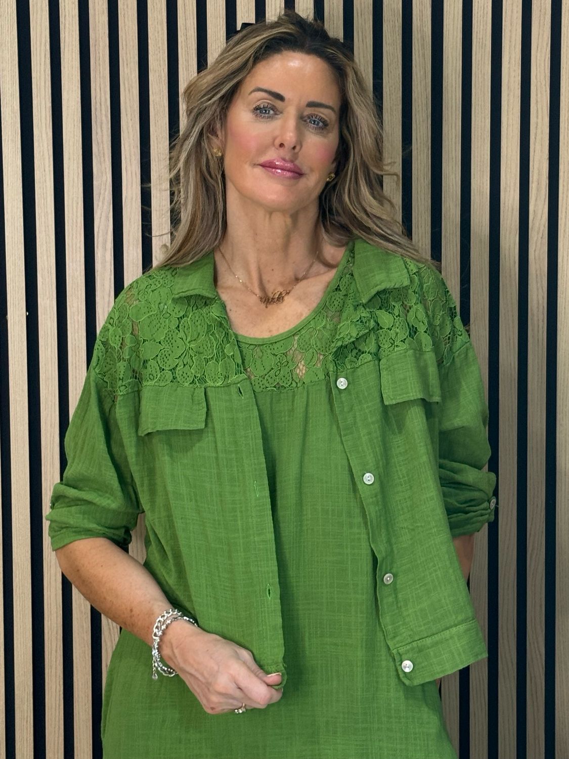 Lace Detail Co-Ord Dress Set - Green