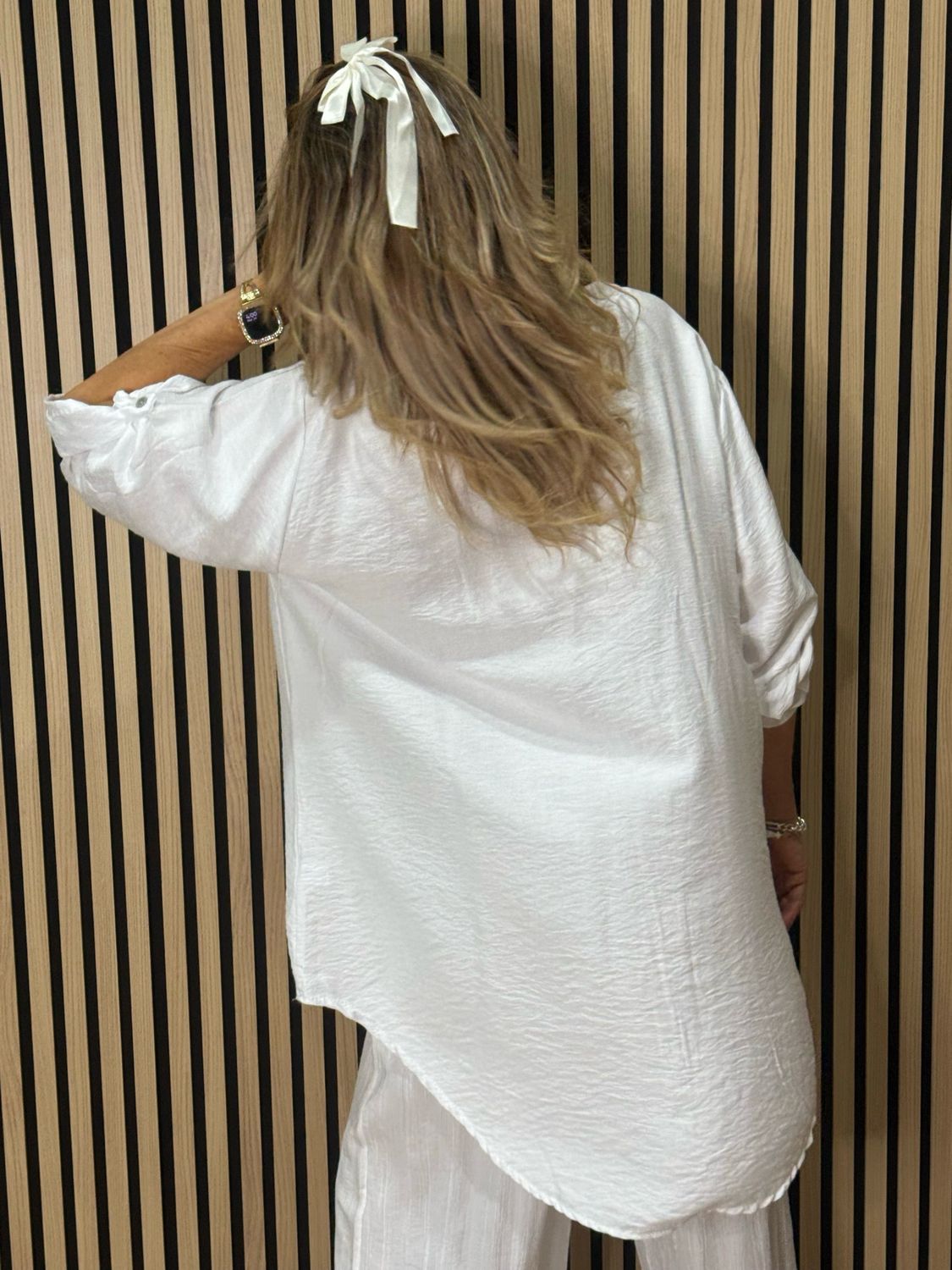 Crochet Patch Pullover Shirt - White