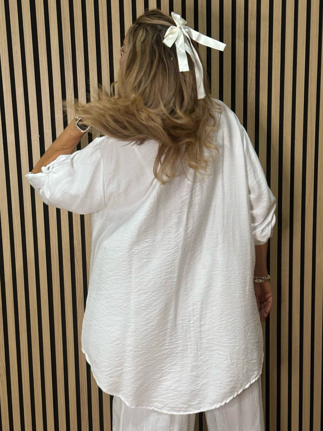 Crochet Patch Pullover Shirt - White