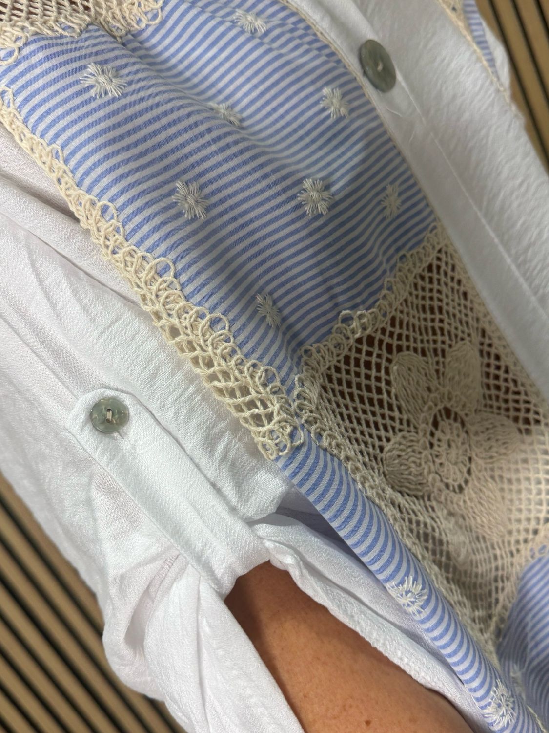 Crochet Patch Pullover Shirt - White