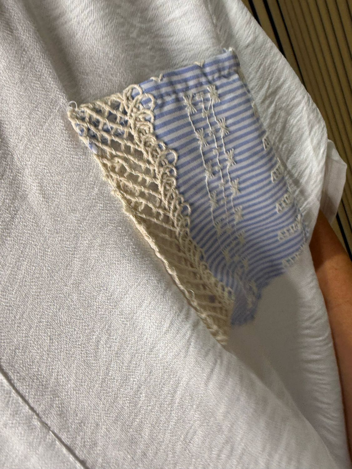 Crochet Patch Pullover Shirt - White