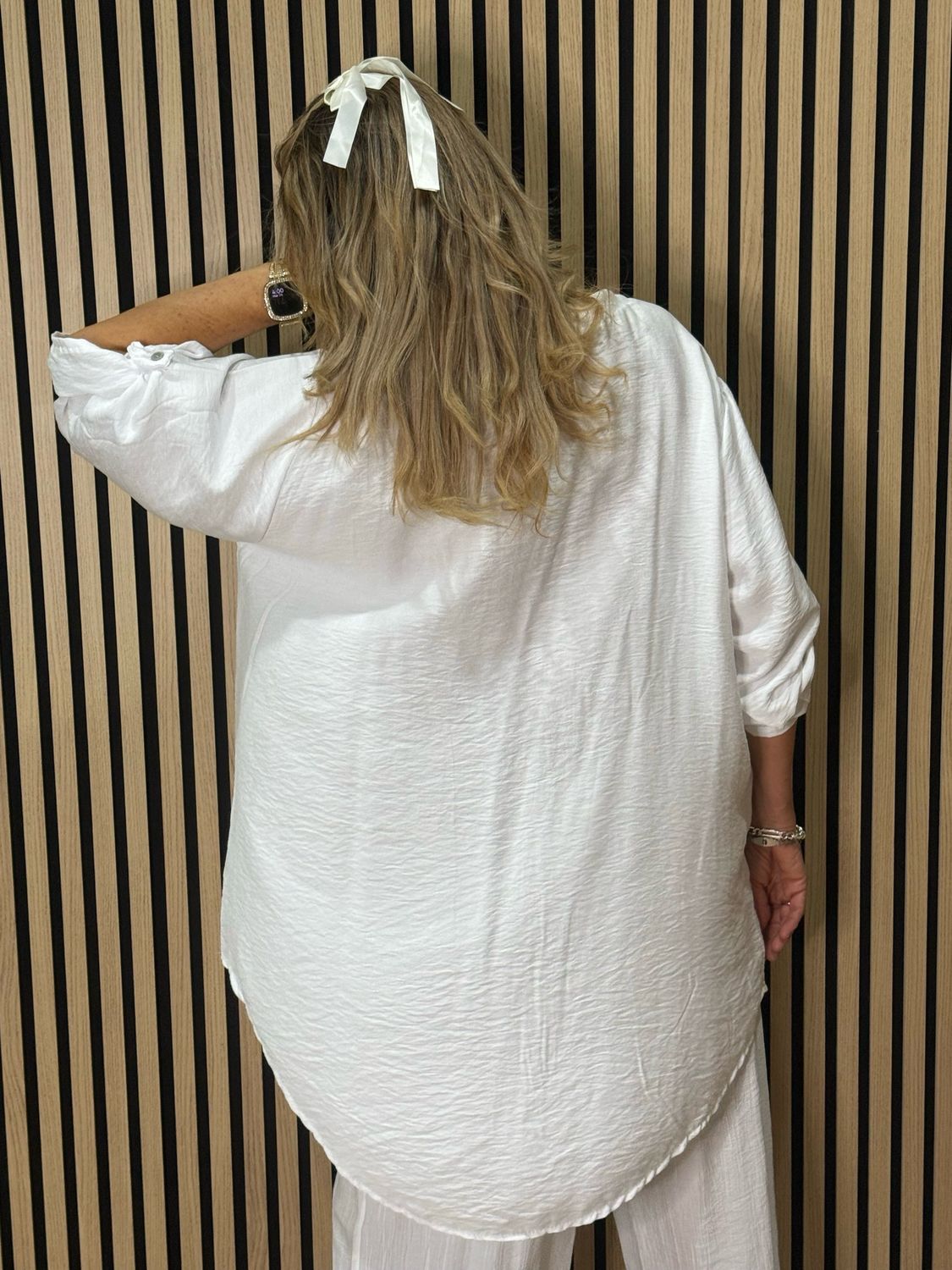 Crochet Patch Pullover Shirt - White