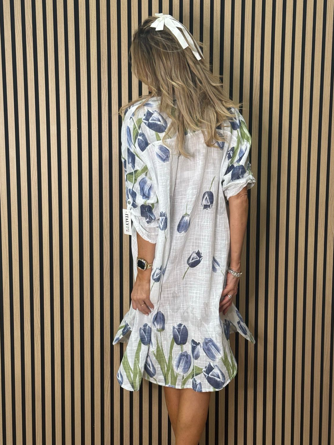 Tulip Print Shirt Dress - White