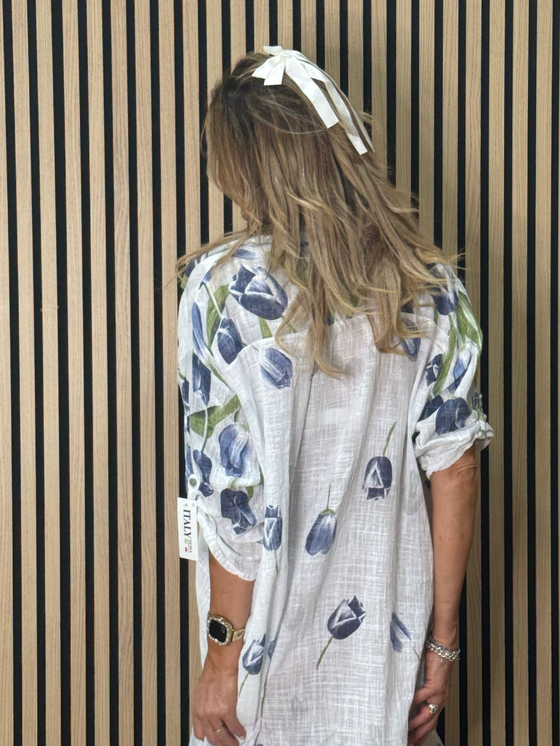 Tulip Print Shirt Dress - White