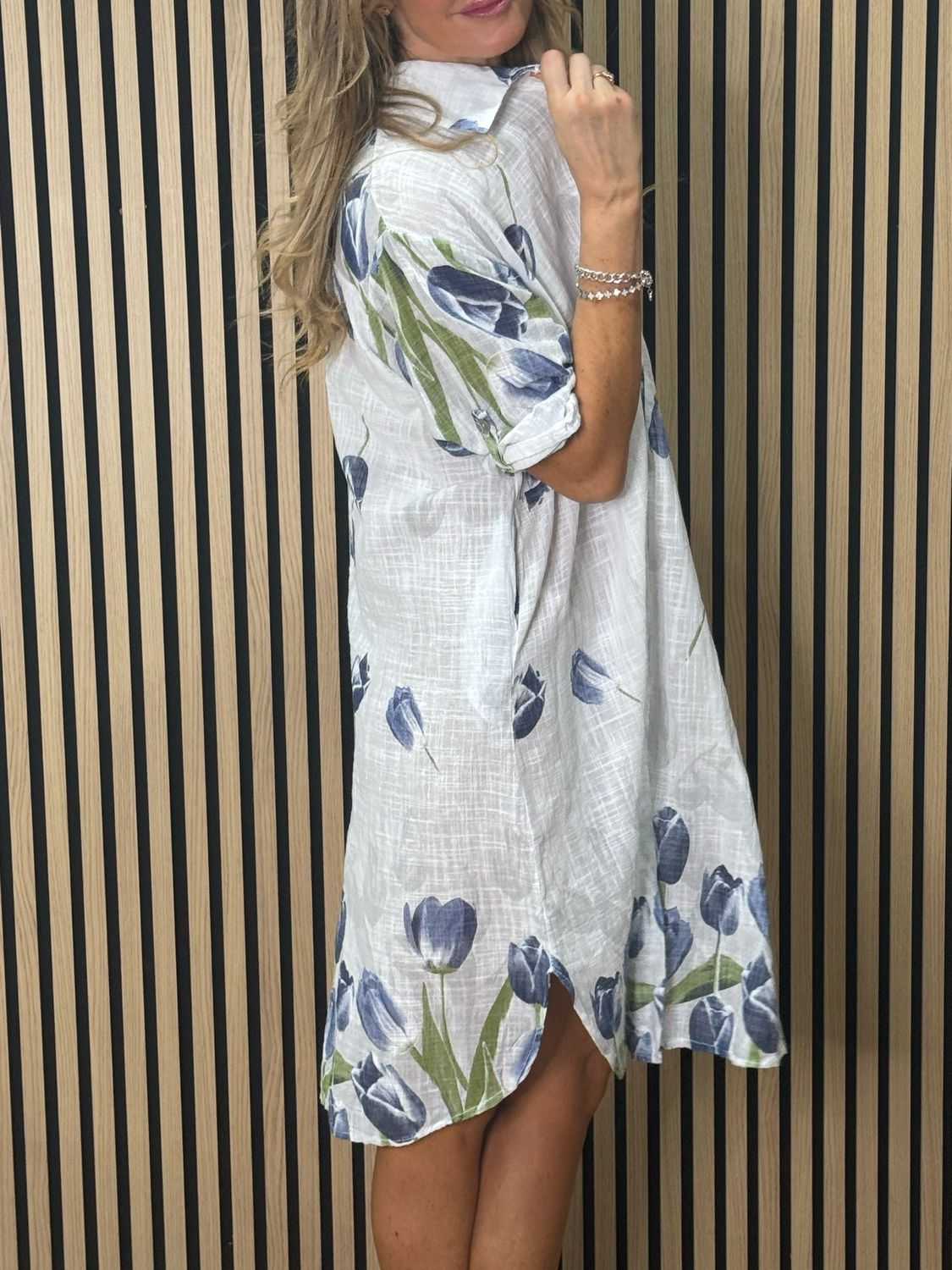 Tulip Print Shirt Dress - White