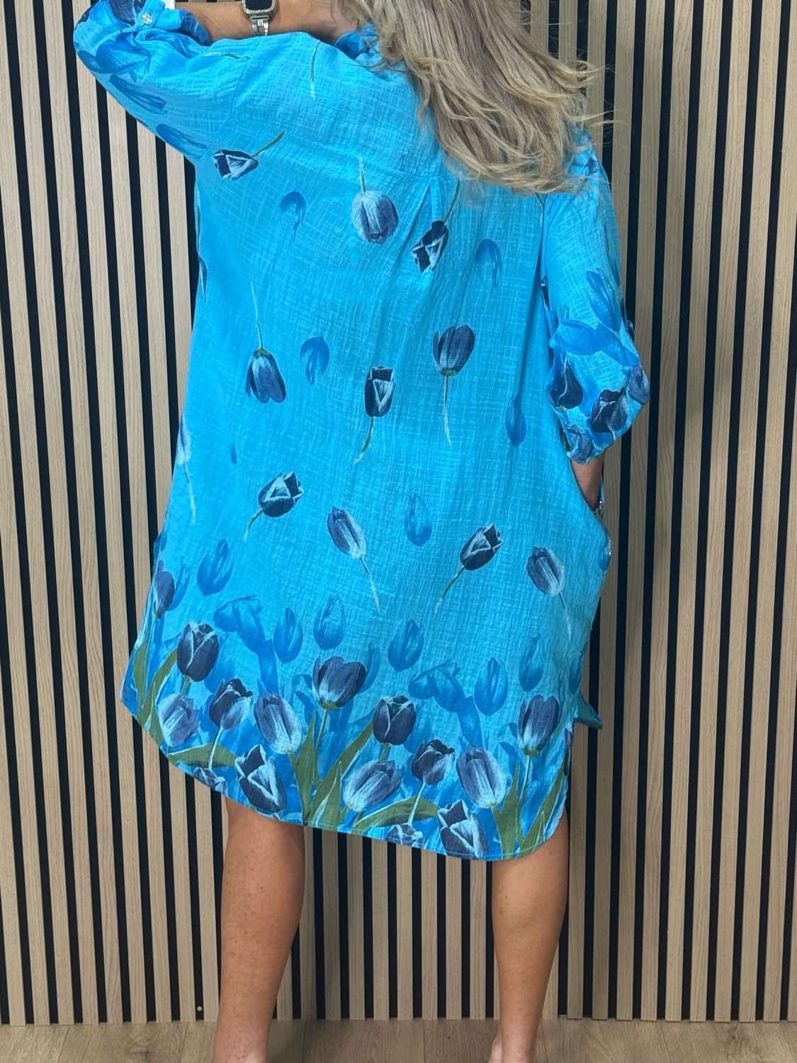 Tulip Print Shirt Dress - Aqua