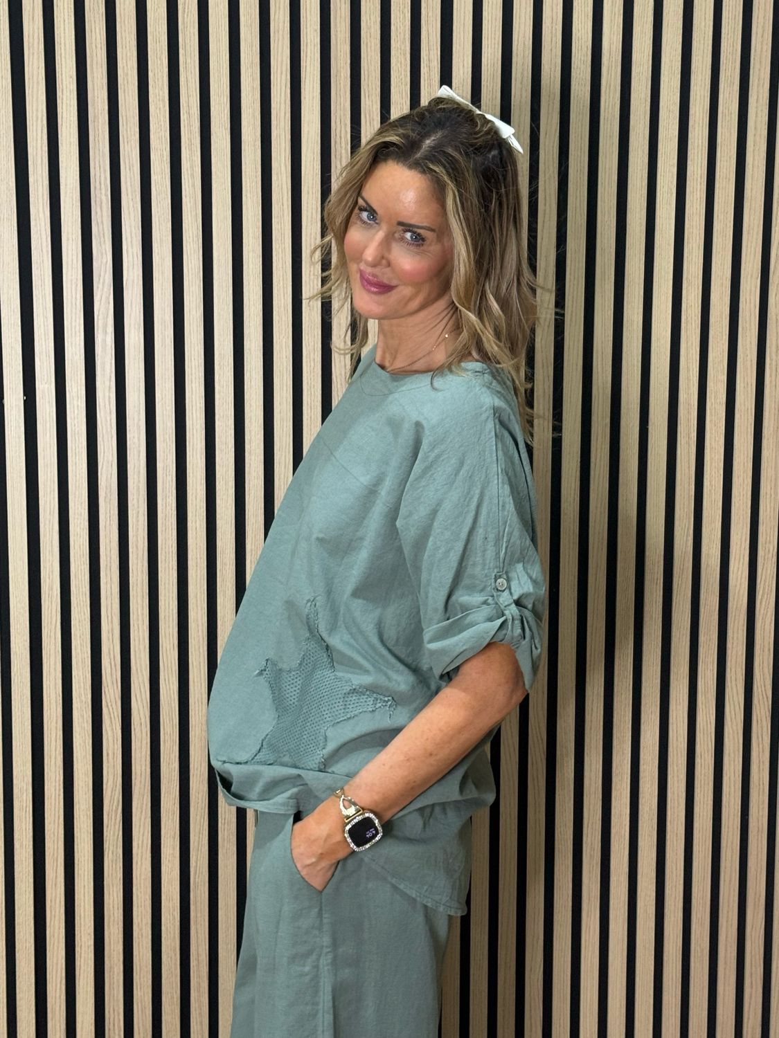 Star Detail Trouser Suit - Khaki