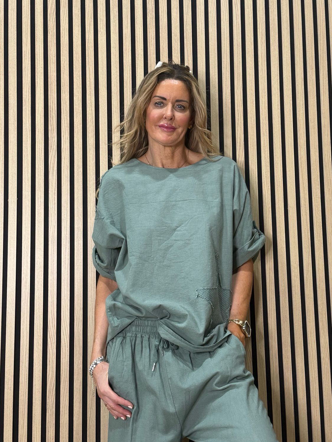 Star Detail Trouser Suit - Khaki