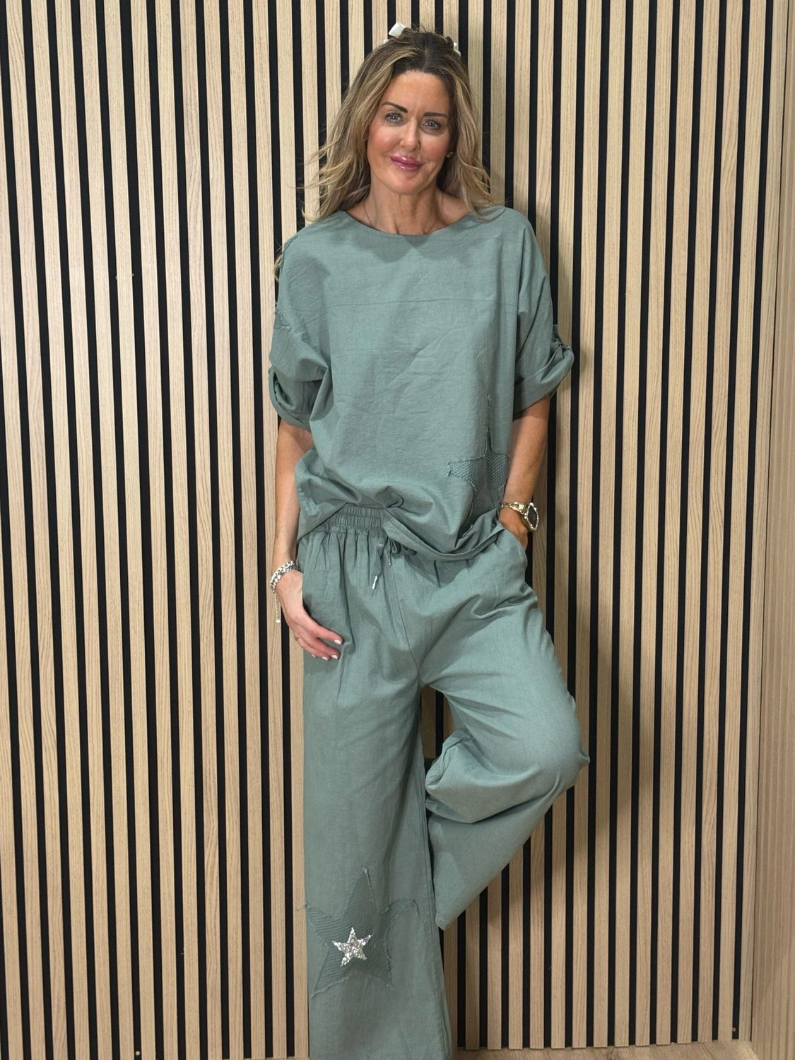 Star Detail Trouser Suit - Khaki