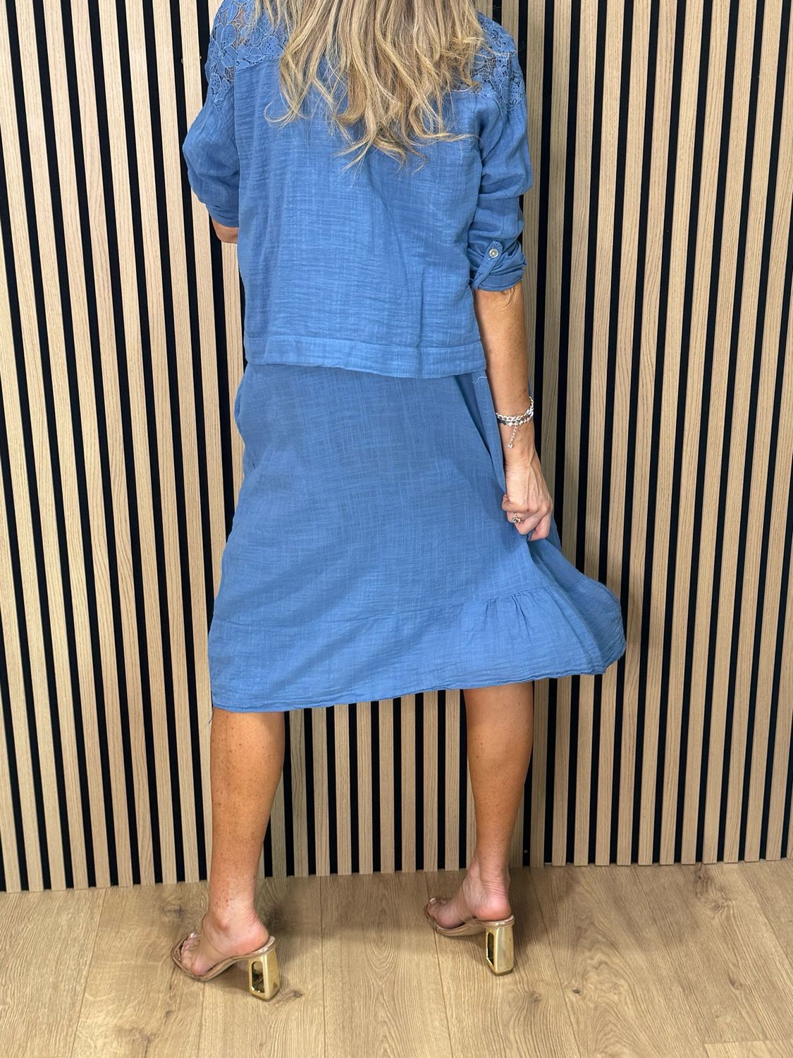 Lace Detail Co-Ord Dress Set - Blue