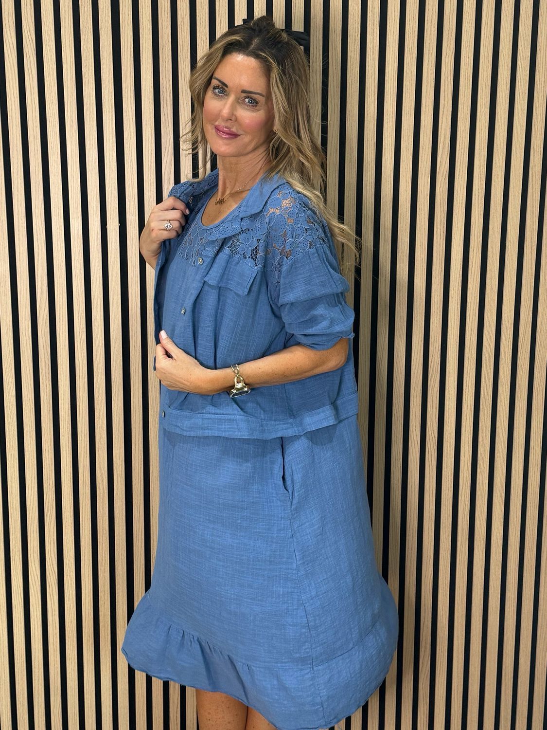 Lace Detail Co-Ord Dress Set - Blue