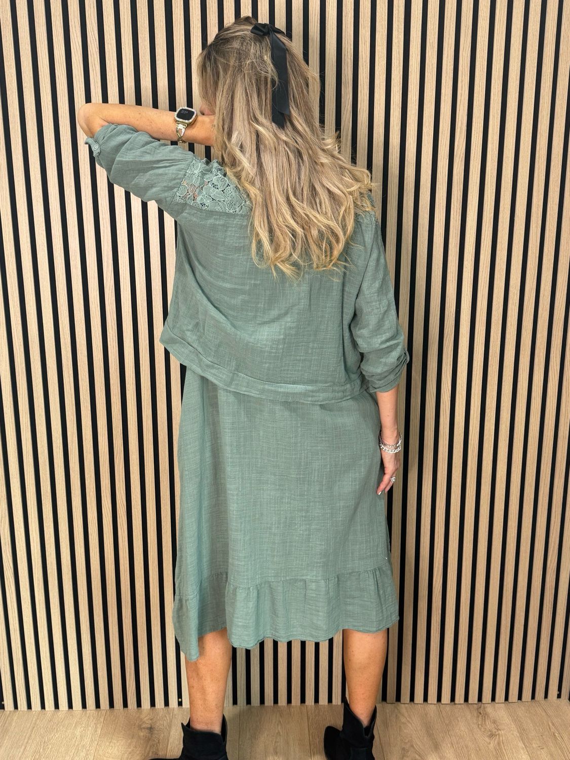 Lace Detail Co-Ord Dress Set - Khaki