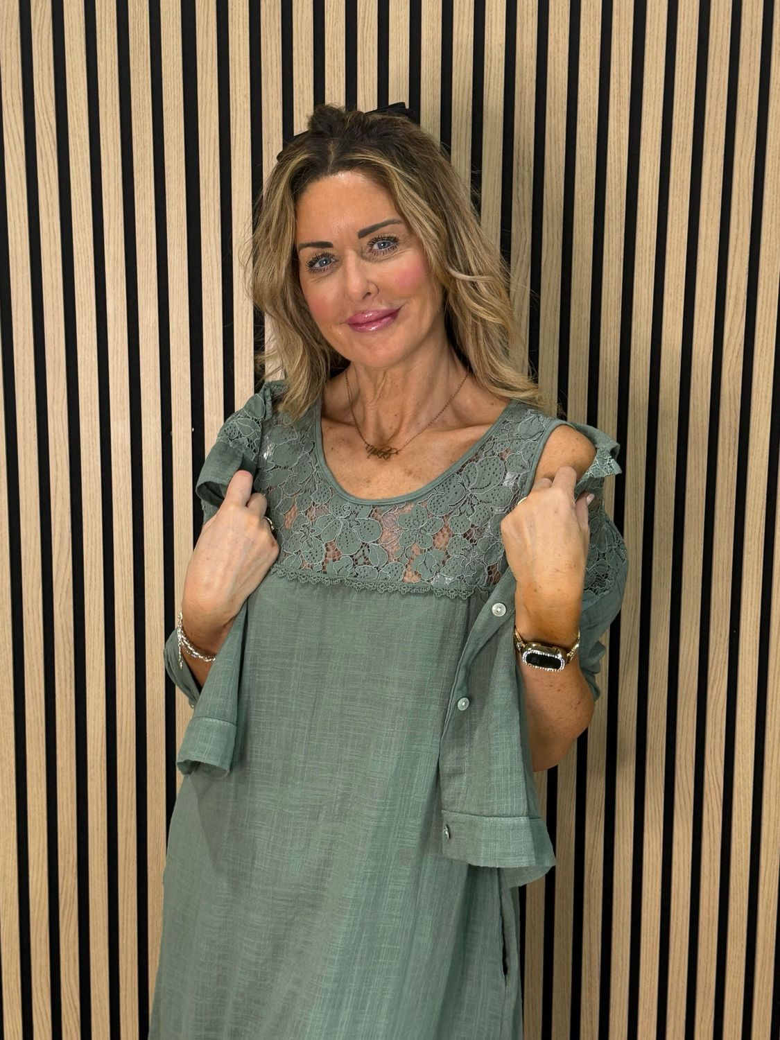 Lace Detail Co-Ord Dress Set - Khaki