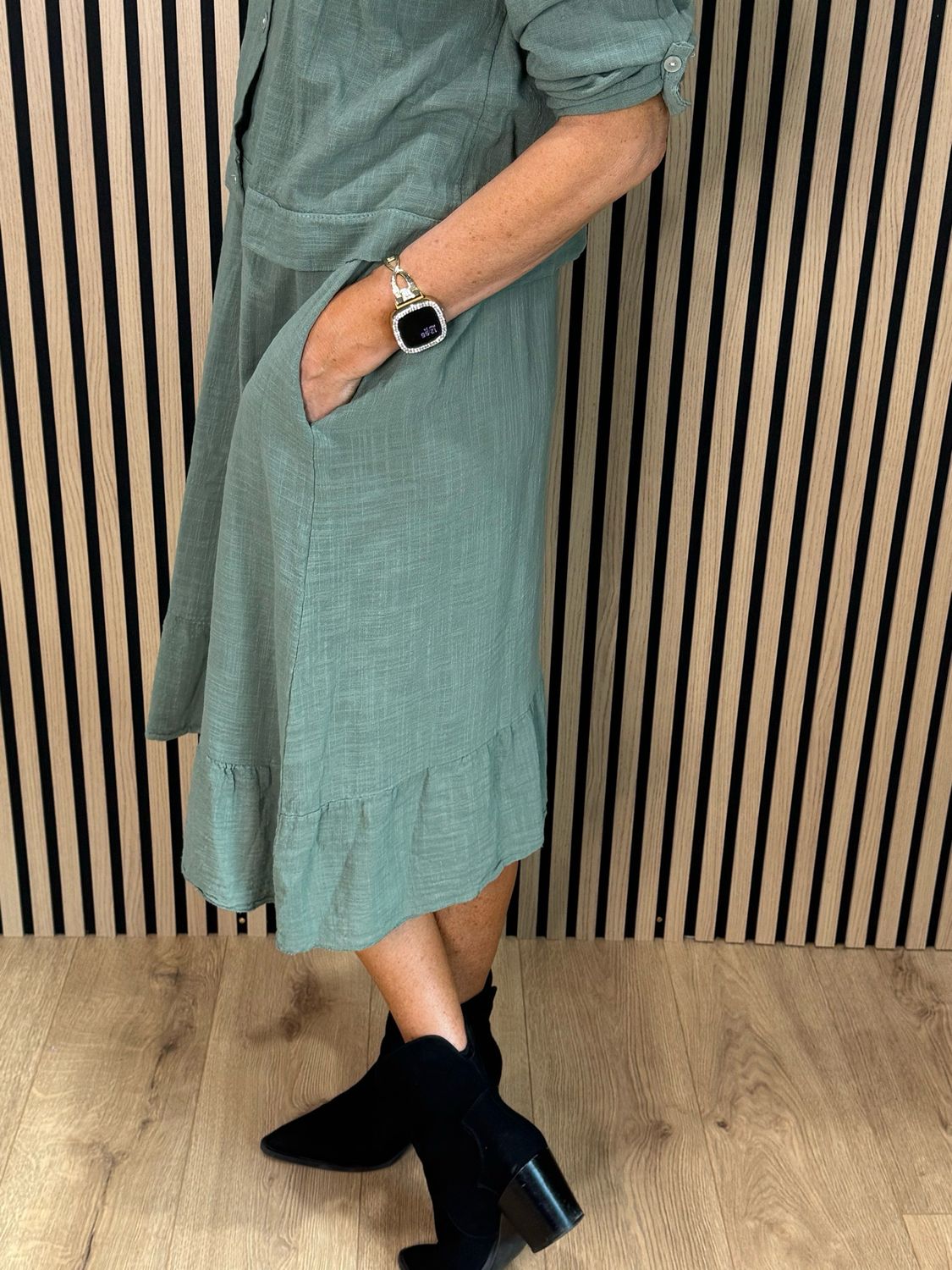 Lace Detail Co-Ord Dress Set - Khaki