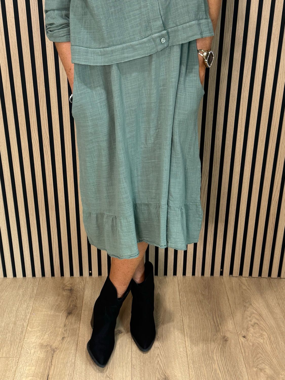 Lace Detail Co-Ord Dress Set - Khaki