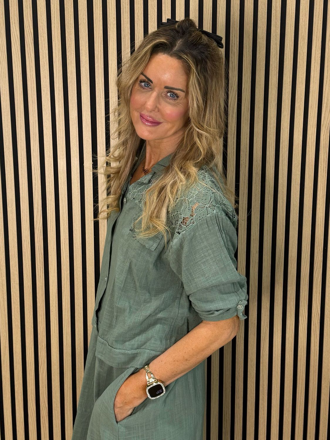 Lace Detail Co-Ord Dress Set - Khaki