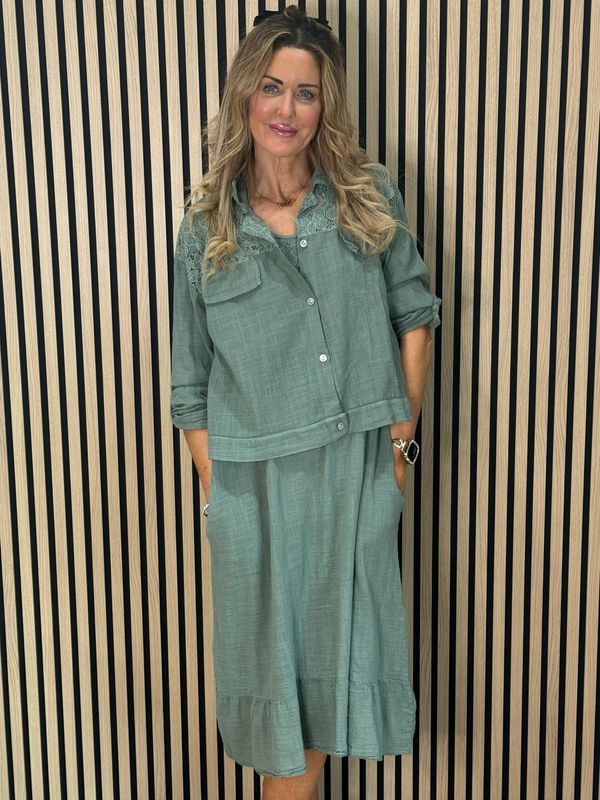 Lace Detail Co-Ord Dress Set - Khaki