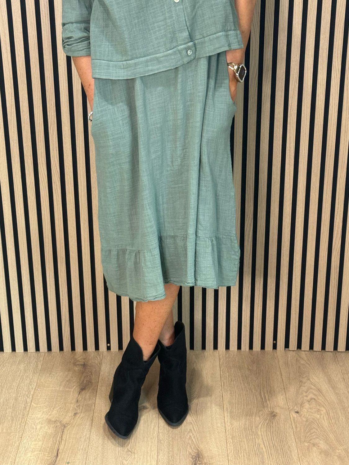 Lace Detail Co-Ord Dress Set - Khaki