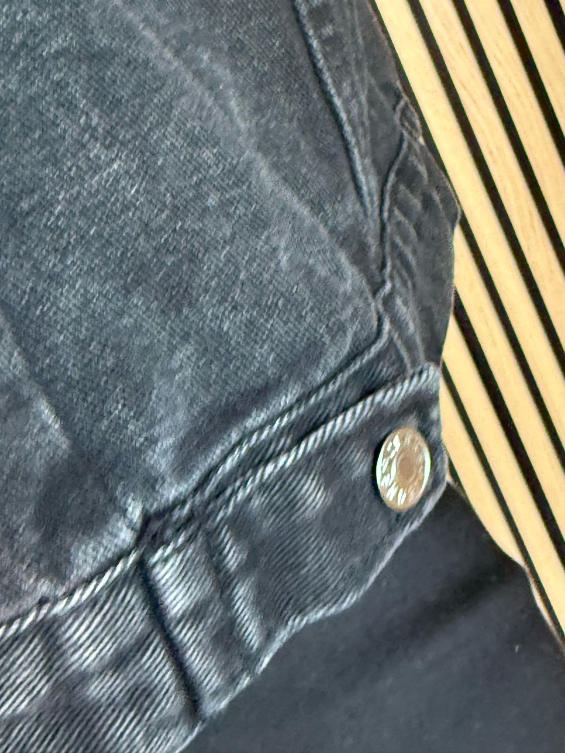 Pearl Detail Denim Jacket - Black