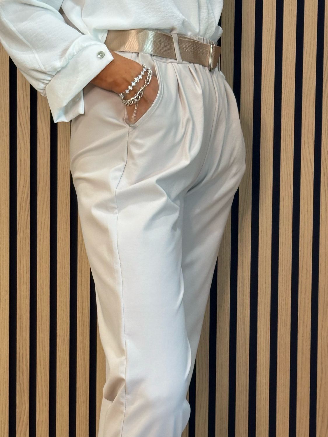 Tailored Cropped Trousers - Stone