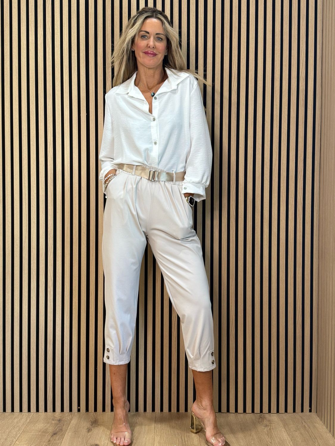 Tailored Cropped Trousers - Stone