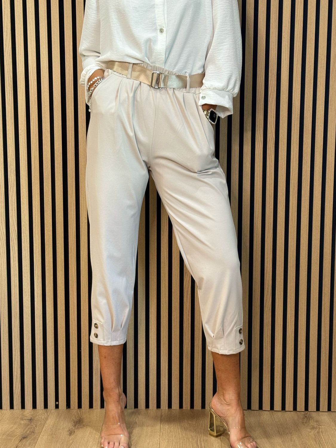 Tailored Cropped Trousers - Stone