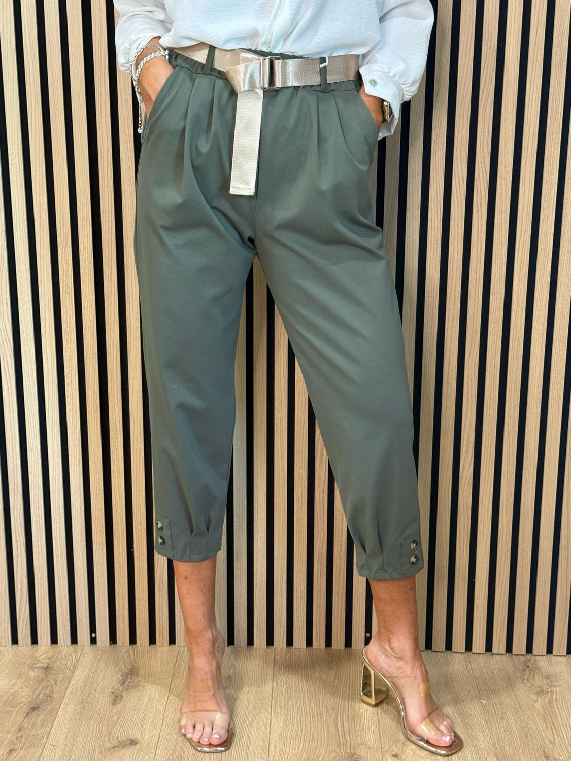 Tailored Cropped Trousers - Khaki