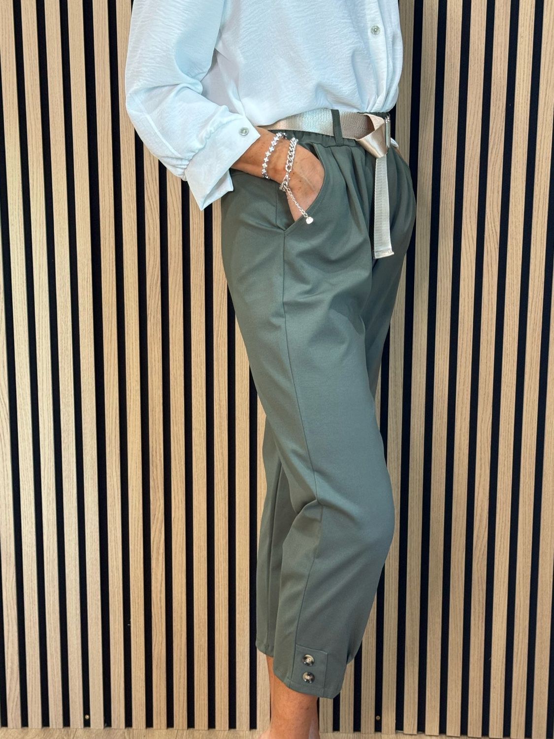 Tailored Cropped Trousers - Khaki